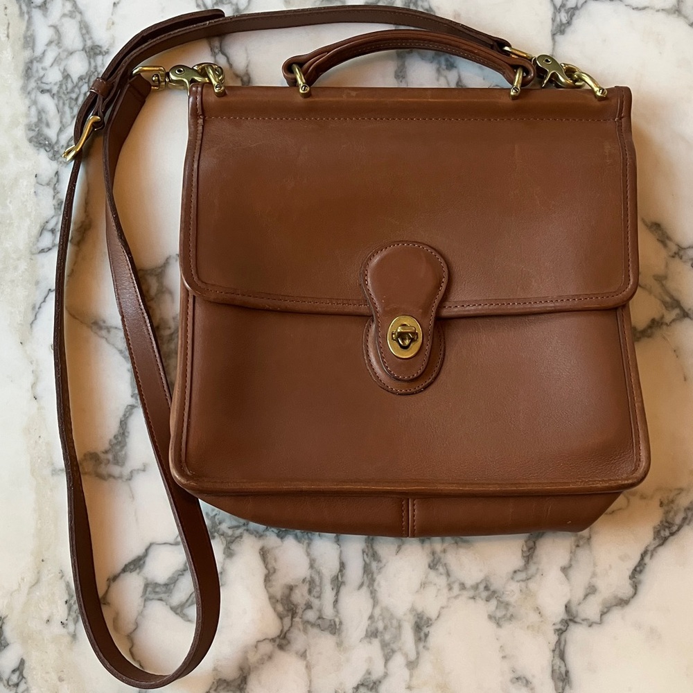 COACH VINTAGE BRITISH TAN WILLIS TOP HANDLE CROSSBODY BAG BRASS USA 9927